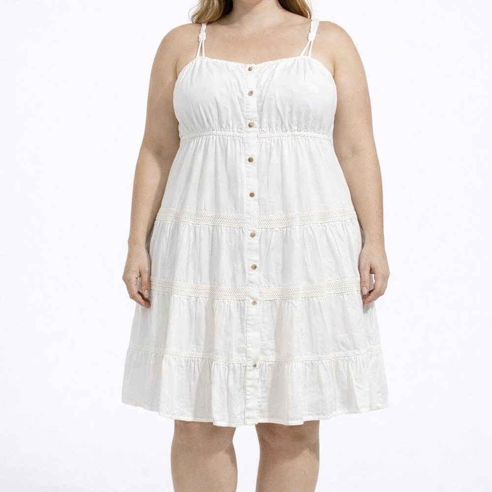 Indulge Dress Wiomens XL Rayon Short Tiered Sundress Lace Boho Coastal Resort